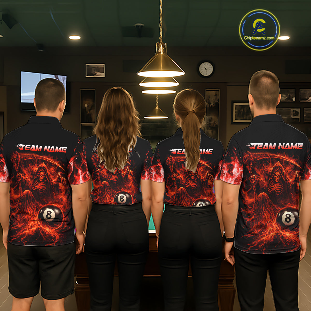 Custom Red Flaming Grim Reaper 8 Ball Billiard Pool Shirts For Women Bowling Polo & 1/4-Zip Jersey NYN2775