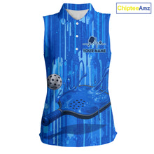 Load image into Gallery viewer, Custom Blue Dripping Pickleball Paddle &amp; Ball Sleeveless Polo Jerseys Women Splashed Colorful Pickleball Shirt NYN2784