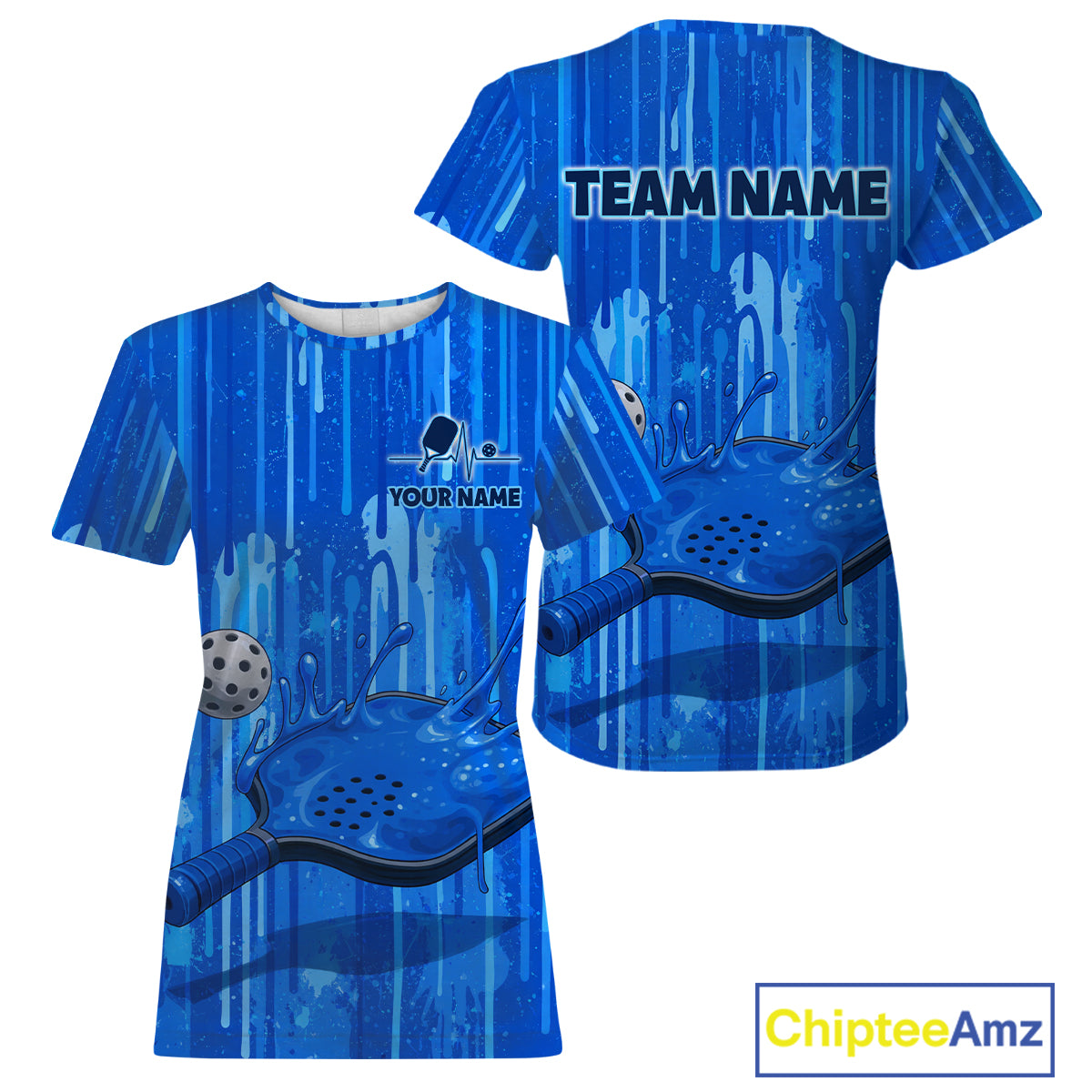 Custom Blue Dripping Pickleball Paddle & Ball Jerseys Women Splashed Colorful Pickleball Shirt NYN2784