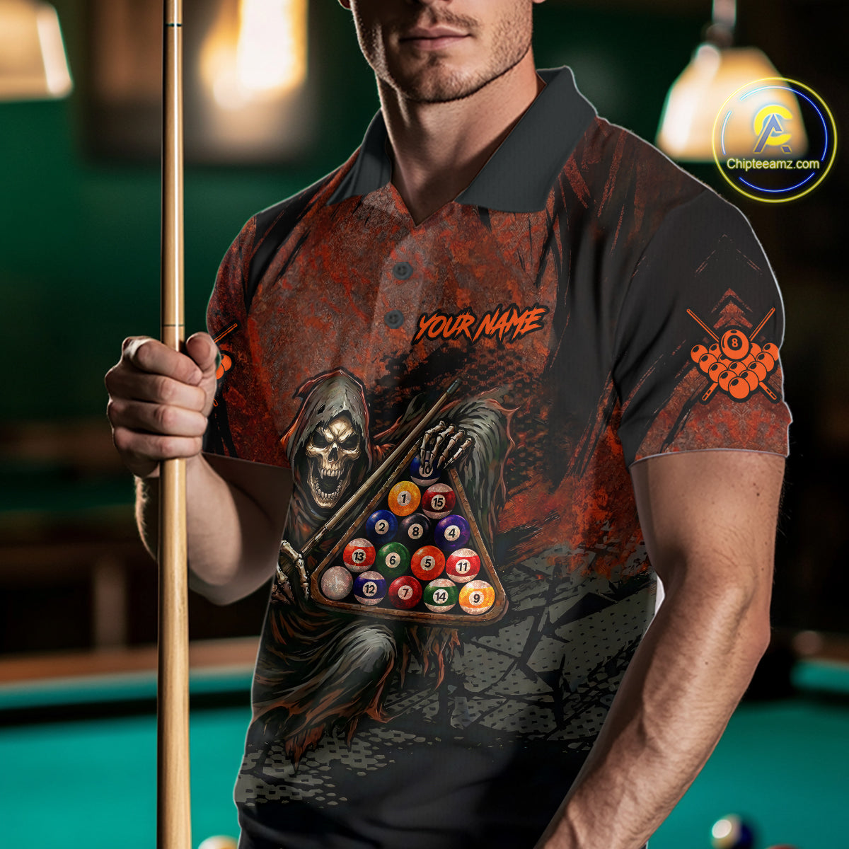 Custom Black And Gold 8 Ball 9 Ball Break Glass Billiard Shirt For Men, Pool Billiard Clothes Jersey NYN3019