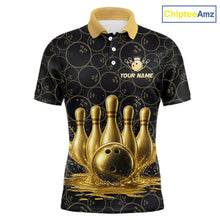 Load image into Gallery viewer, Splatter Gold Dripping Bowling And Pins Jerseys For Men Custom Bowling Ball Shirt Team Attire NYN3180