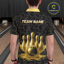 Load image into Gallery viewer, Splatter Gold Dripping Bowling And Pins Jerseys For Men Custom Bowling Ball Shirt Team Attire NYN3180