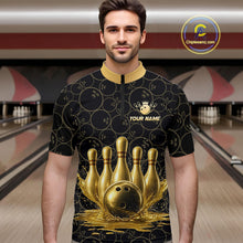 Load image into Gallery viewer, Splatter Gold Dripping Bowling And Pins Jerseys For Men Custom Bowling Ball Shirt Team Attire NYN3180