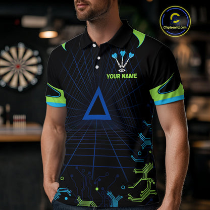 Multi Color Techno Grid & Bull Men's Darts Shirt - Custom Name For Darts Jersey NYN0475