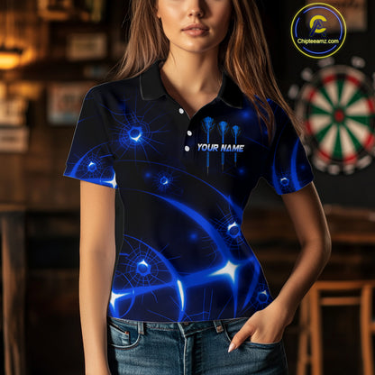 Lightning Dart Arrow Custom Blue Darts Polo Shirt For Women - Darts Team Jersey NYN0718