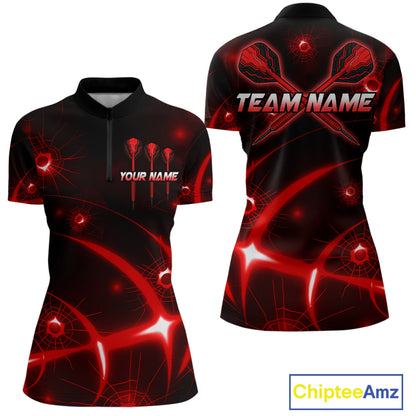 Lightning Dart Arrow Custom Red Darts Quarter-Zip Shirt For Women - Darts Team Jersey NYN0719