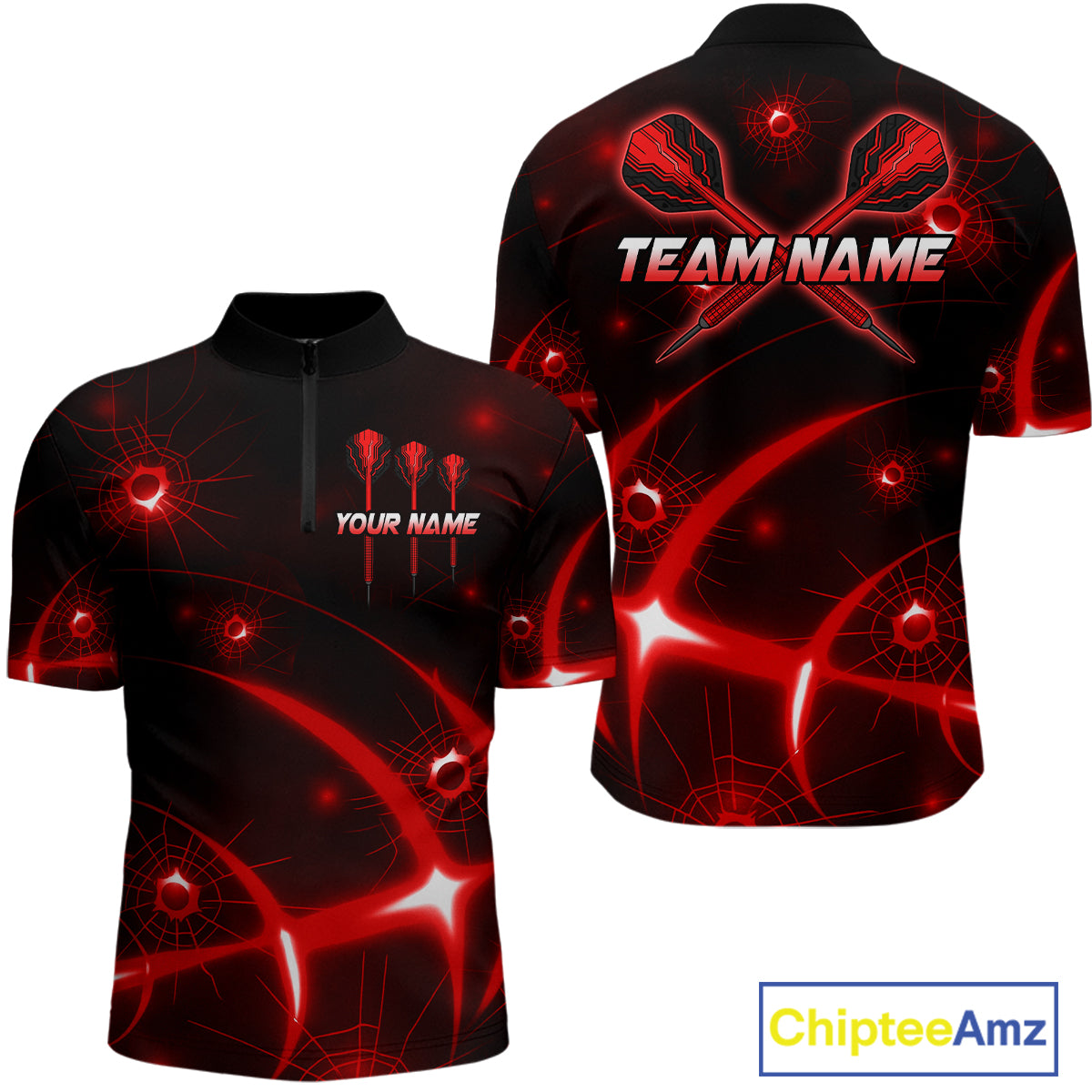 Lightning Dart Arrow Custom Red Darts Quarter-Zip Shirt For Men - Darts Team Jersey NYN0719