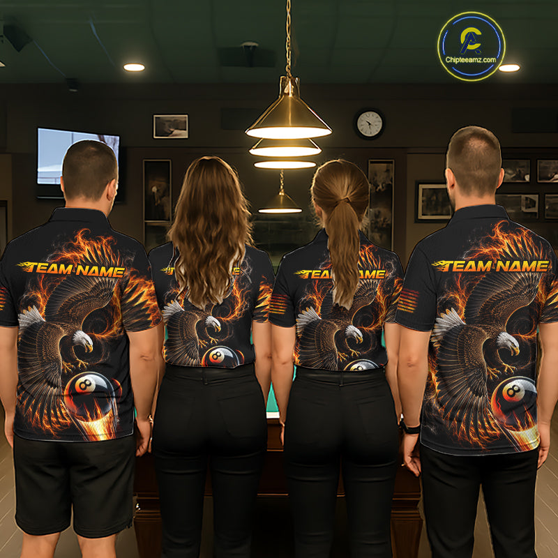 Custom Thunder 8 Ball Pool Jersey Mens Flame Eagle Billiard Polo Quarter-Zip Shirt | Orange NYN4003