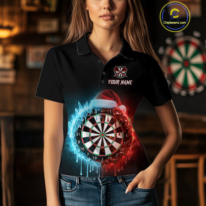 Custom Red Santa Hat & Ice Dartboard Women Darts Polo Shirt Outfits Christmas Dart Jerseys NYN1895
