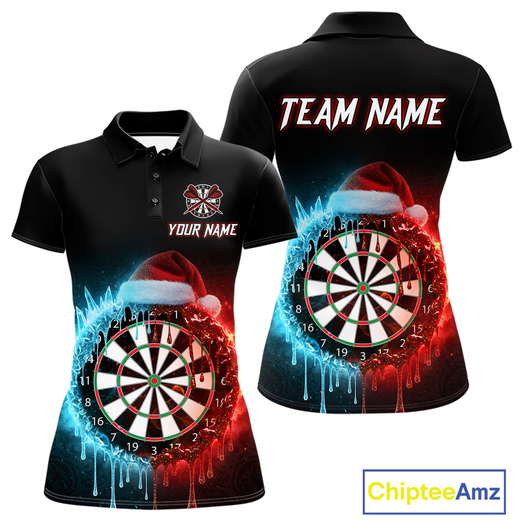 Custom Red Santa Hat & Ice Dartboard Women Darts Polo Shirt Outfits Christmas Dart Jerseys NYN1895