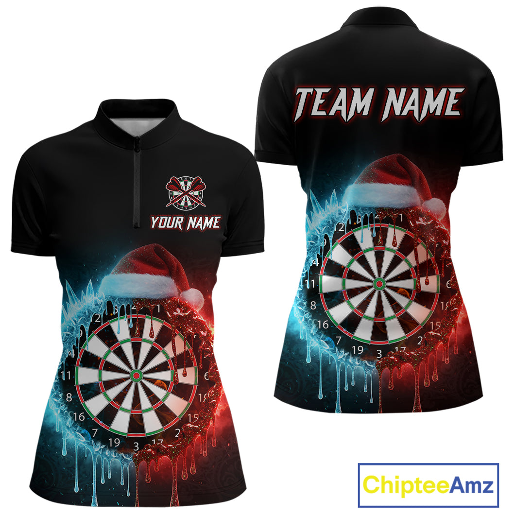 Custom Red Santa Hat & Ice Dartboard Women Darts Quarter-Zip Shirt Outfits Christmas Dart Jerseys NYN1895