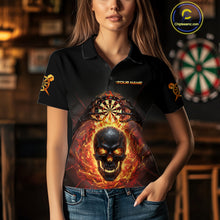 Load image into Gallery viewer, Custom Red Flames Skull Broken Glass Women Darts Polo Shirt Outfits Dart Jerseys NYN1902