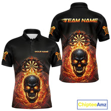 Load image into Gallery viewer, Custom Red Flames Skull Broken Glass Men Darts Polo Shirt Outfits Dart Jerseys NYN1902