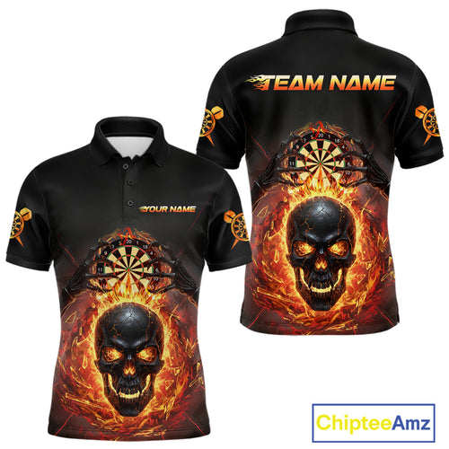 Custom Red Flames Skull Broken Glass Men Darts Polo Shirt Outfits Dart Jerseys NYN1902