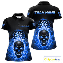 Load image into Gallery viewer, Custom Blue Flames Skull Broken Glass Women Darts Polo Shirt Outfits Dart Jerseys NYN1903