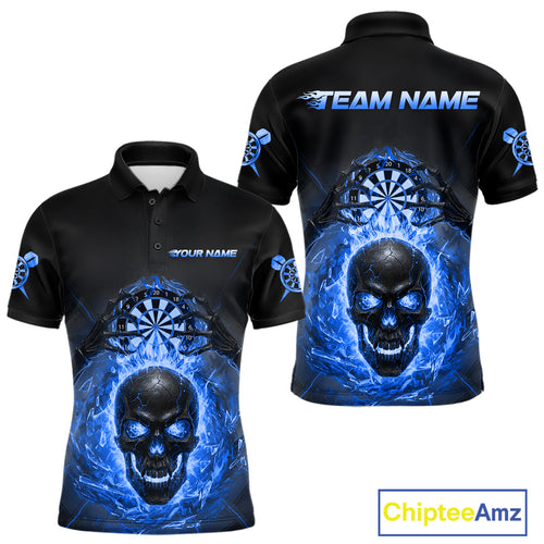 Custom Blue Flames Skull Broken Glass Men Darts Polo Shirt Outfits Dart Jerseys NYN1903