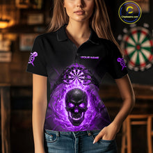 Load image into Gallery viewer, Custom Purple Flames Skull Broken Glass Women Darts Polo Shirt Outfits Dart Jerseys NYN1904