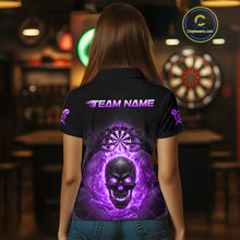 Load image into Gallery viewer, Custom Purple Flames Skull Broken Glass Women Darts Polo Shirt Outfits Dart Jerseys NYN1904