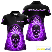 Load image into Gallery viewer, Custom Purple Flames Skull Broken Glass Women Darts Polo Shirt Outfits Dart Jerseys NYN1904