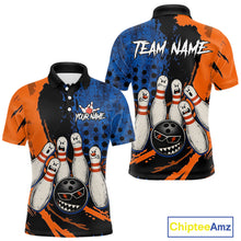 Load image into Gallery viewer, Custom Grunge Orange And Blue Angry Men Bowling Ball &amp; Pins Shirts Funny Bowling Team Outfits NYN3185