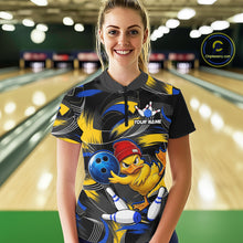 Load image into Gallery viewer, Blue And Yellow Funny Duck Bowling Shirts For Women Personalized Bowling Team Name Outfits NYN3190
