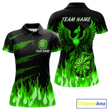 Load image into Gallery viewer, Custom Green Flames Phoenix Dartboard Dart Polo Jersey For Women Dart Tournament Team Shirts NYN0981