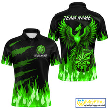 Load image into Gallery viewer, Custom Green Flames Phoenix Dartboard Dart Polo Jersey For Men Dart Tournament Team Shirts NYN0981