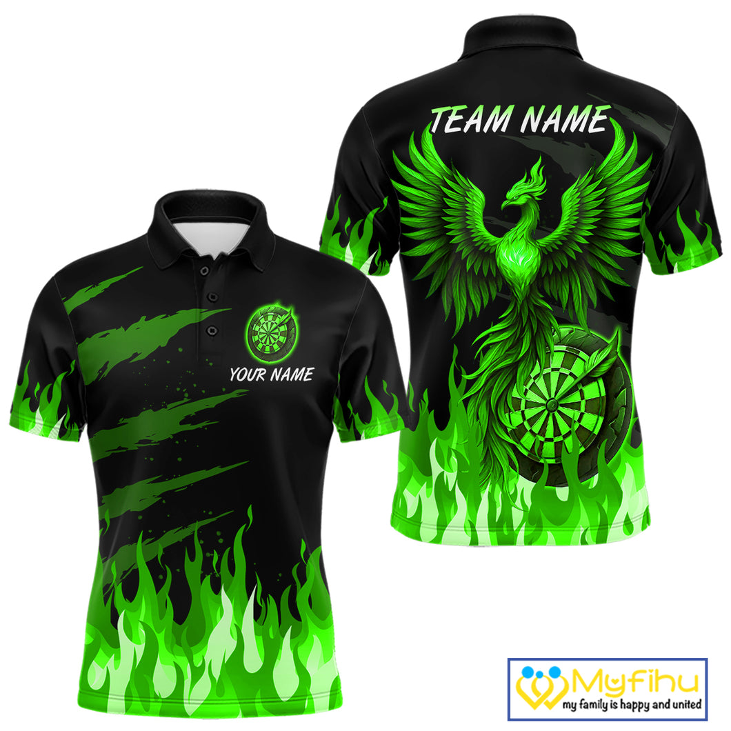 Custom Green Flames Phoenix Dartboard Dart Polo Jersey For Men Dart Tournament Team Shirts NYN0981