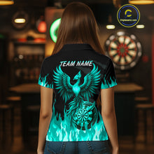 Load image into Gallery viewer, Custom Turquoise Flames Phoenix Dartboard Dart Polo Jersey For Women Dart Tournament Team Shirts NYN0982