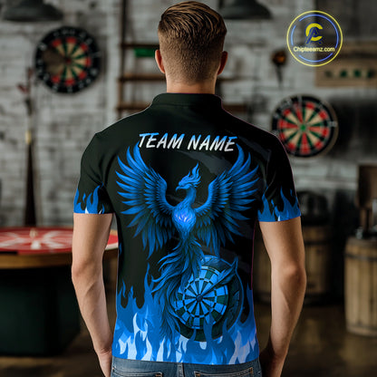 Custom Blue Flames Phoenix Dartboard Dart Polo Jersey For Men Dart Tournament Team Shirts NYN0983