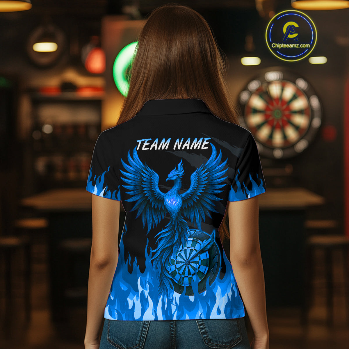 Custom Blue Flames Phoenix Dartboard Dart Polo Jersey For Women Dart Tournament Team Shirts NYN0983