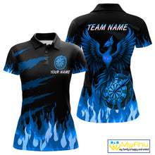 Load image into Gallery viewer, Custom Blue Flames Phoenix Dartboard Dart Polo Jersey For Women Dart Tournament Team Shirts NYN0983