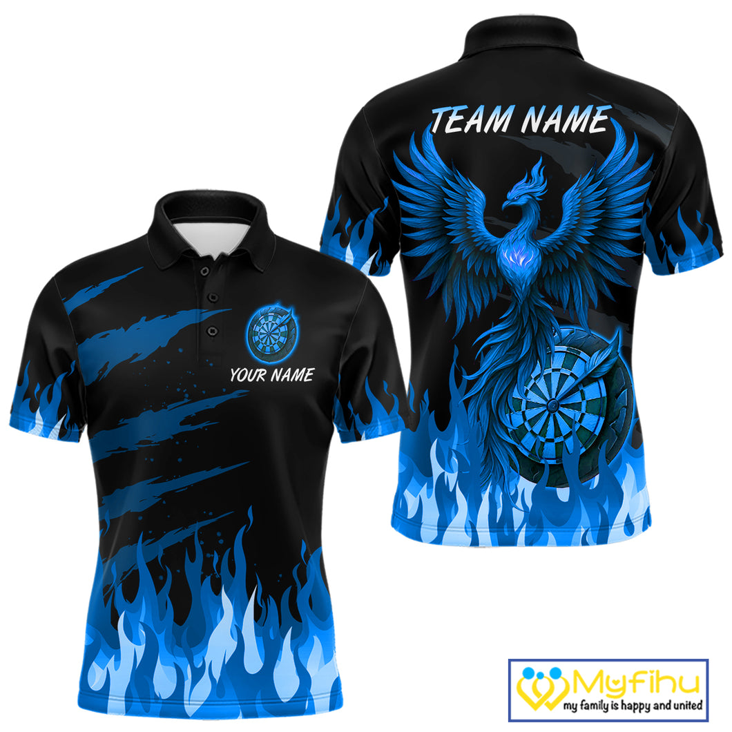 Custom Blue Flames Phoenix Dartboard Dart Polo Jersey For Men Dart Tournament Team Shirts NYN0983