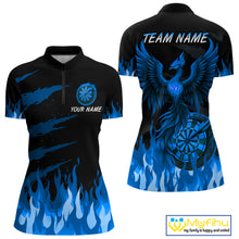 Load image into Gallery viewer, Custom Blue Flames Phoenix Dartboard Dart 1/4-Zip Jersey For Women Dart Tournament Team Shirts NYN0983