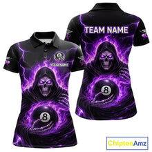 Load image into Gallery viewer, Fire Flame Grim Reaper Holding 8 Ball Pool Women  Polo &amp; 1/4-Zip Shirt Personalized Billiard Gifts NYN2434