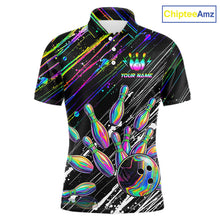 Load image into Gallery viewer, Holographic Strike Bowling Ball &amp; Pins Jersey For Men Custom Splatter Paint Bowling Team Shirts NYN3200