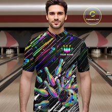 Load image into Gallery viewer, Holographic Strike Bowling Ball &amp; Pins Jersey For Men Custom Splatter Paint Bowling Team Shirts NYN3200