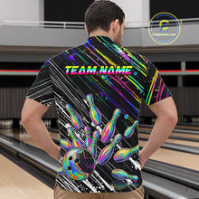 Load image into Gallery viewer, Holographic Strike Bowling Ball &amp; Pins Jersey For Men Custom Splatter Paint Bowling Team Shirts NYN3200