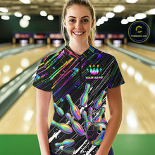 Load image into Gallery viewer, Holographic Strike Bowling Ball &amp; Pins Jersey For Women Custom Splatter Paint Bowling Team Shirts NYN3200