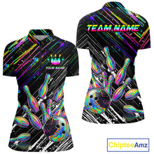 Load image into Gallery viewer, Holographic Strike Bowling Ball &amp; Pins Jersey For Women Custom Splatter Paint Bowling Team Shirts NYN3200