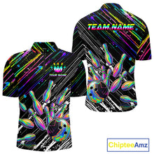 Load image into Gallery viewer, Holographic Strike Bowling Ball &amp; Pins Jersey For Men Custom Splatter Paint Bowling Team Shirts NYN3200