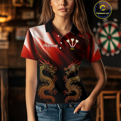 Flame Dragons With Golden Darts Women's Darts Team Shirt - Custom Name For Players NYN0500