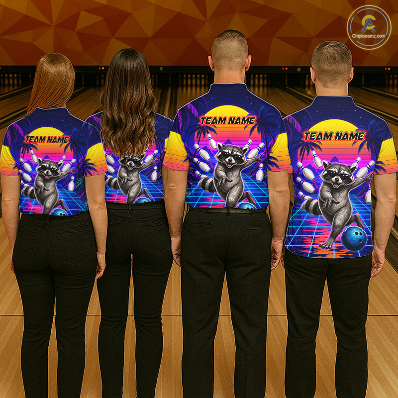 Funny raccoon bowling team shirts custom bowling jerseys for bowlers