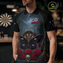 Load image into Gallery viewer, Red Butterfly Roses Dartboard Skull Custom Men Darts Polo Shirt Gothic Dart Jerseys NYN1911