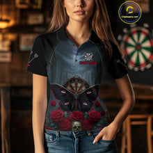 Load image into Gallery viewer, Red Butterfly Roses Dartboard Skull Custom Women Darts Polo Shirt Gothic Dart Jerseys NYN1911
