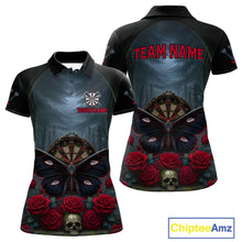 Load image into Gallery viewer, Red Butterfly Roses Dartboard Skull Custom Women Darts Polo Shirt Gothic Dart Jerseys NYN1911