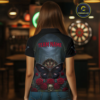 Red Butterfly Roses Dartboard Skull Custom Women Darts Polo Shirt Gothic Dart Jerseys NYN1911