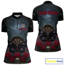 Load image into Gallery viewer, Red Butterfly Roses Dartboard Skull Custom Women Darts Quarter-Zip Shirt Gothic Dart Jerseys NYN1911