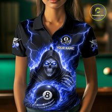 Load image into Gallery viewer, Blue Flames Grim Reaper Holding 8 Ball Pool Women Polo &amp; 1/4-Zip Shirt Personalized Billiard Gifts NYN2661