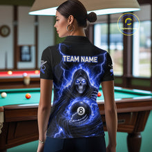 Load image into Gallery viewer, Blue Flames Grim Reaper Holding 8 Ball Pool Women Polo &amp; 1/4-Zip Shirt Personalized Billiard Gifts NYN2661